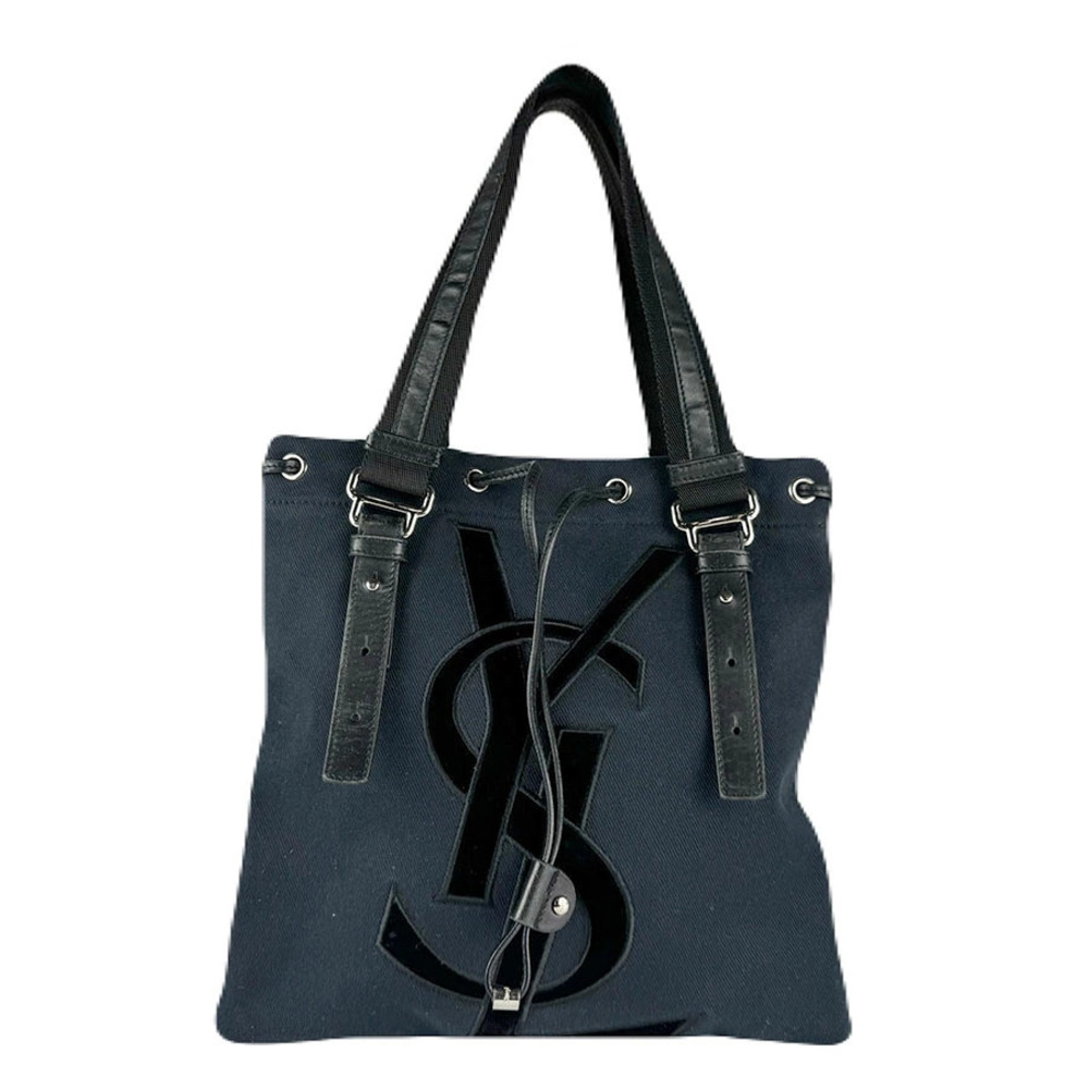 Saint Laurent Canvas Tote Bag Velour Silver Black